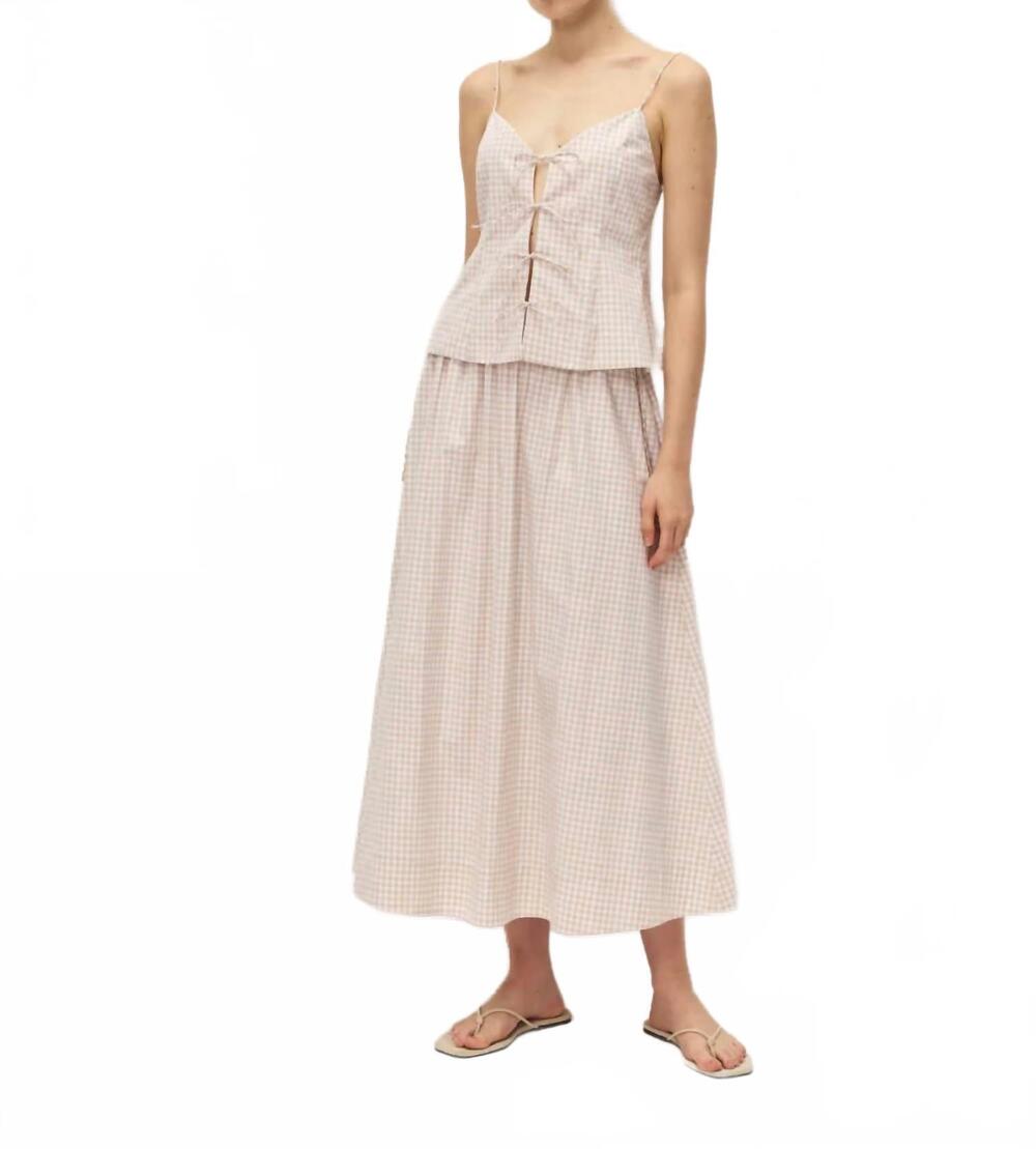 NEW ELODIE vionnet midi skirt in taupe gingham
